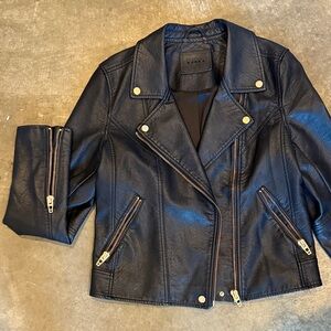 Blank NYC Black Leather Jacket with Gold Zippers